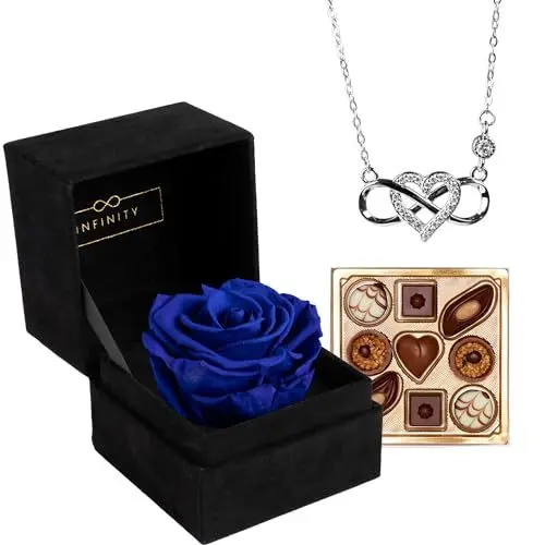 Produktbild: Infinity - Geschenk Set mit 1 Ewigen Rose und 925er Infinity Kette in Silber - (3 Jahre haltbare Rose mit 925er Silber Kette) - Als Geschenk verpackt