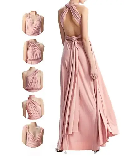 Produktbild: Unendlichkeitskleid für Damen, Brautjungfern, Hochzeitsgäste, Übergröße, Wickelkleid, lang, Maxi, wandelbar, vielseitig tragbar, Dusty Rose, Einheitsgröße