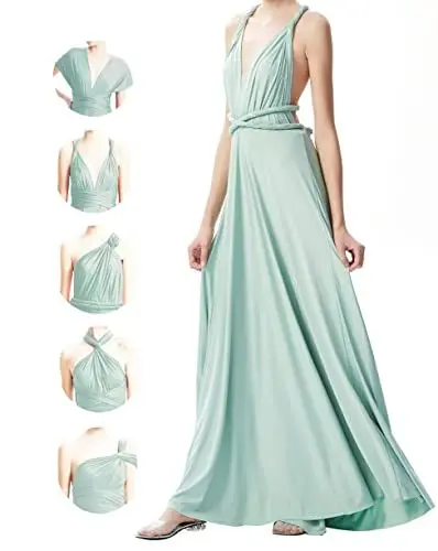 Produktbild: INFIWING Infinity Kleid mit Bandeau Brautjungfernkleider, Lang Übergröße Wickelkleid Damen, Multiway Kleid Hochzeitsgäste Trauzeugin Kleid Abendkleid(Einheitsgröße, Salbei)