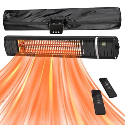 Produktbild: Infrarot Heizstrahler 2000W mit Fernbedienung Wärmestrahler Terrasse elektrisch mit 3 Heizstufen Terrassenstrahler Innen & Außen Wand Infrarotstrahler Wickeltischstrahler Schwarz