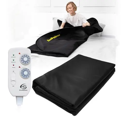 Produktbild: Infrarot Spa-Decke 180x220cm, 2 Zonen Fernbedienung, Tragbare Relax-Zone für Zuhause, Infrarot-Wärmetherapie, Muskelentspannung, Körper Detox, Persönliche Spa-Tasche, Tiefenentspannung (Schwarz)