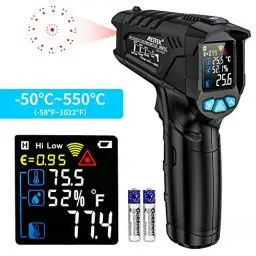 Produktbild: Infrarot Thermometer MESTEK Laser Thermometer Digital Temperaturmessgerät IR Pyrometer Gun -50°C ~ 550°C Berührungslos mit Farbe lcd Einstellbarer Emissionsgrad Küche Barbecue Gefrierschrank Industrie