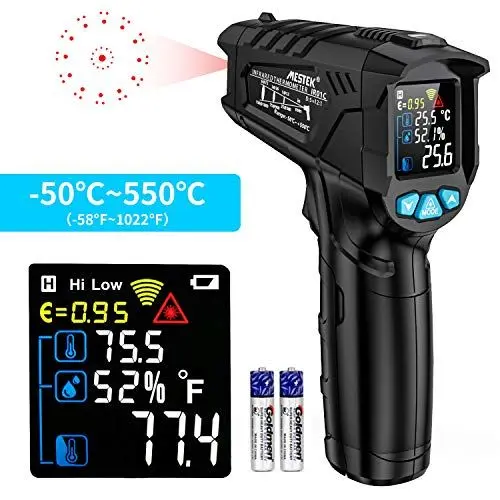 Produktbild: Infrarot Thermometer MESTEK Laser Thermometer Digital Temperaturmessgerät IR Pyrometer Gun -50°C ~ 550°C Berührungslos mit Farbe lcd Einstellbarer Emissionsgrad Küche Barbecue Gefrierschrank Industrie