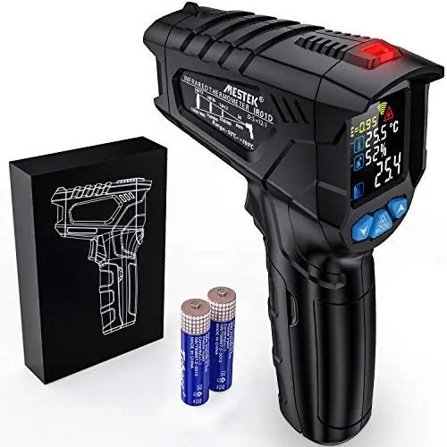 Produktbild: Infrarot Thermometer MESTEK Temperaturmessgerät Digital Laser Thermometer IR Pyrometer Gun -50°C ~ 800°C Berührungslos mit Farbe lcd Einstellbarer Emissionsgrad Küche Grill Gefrierschrank Industrie