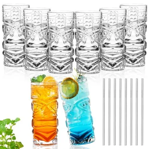 Produktbild: INFTYLE Kunststoff Tiki Becher 18 Oz, klare Tiki Gläser moderne Bar Tiki Becher 8 Pack, Hawaiian Party trinken Becher für Cocktails, Limonade, gemischte Getränke, Picknick, Restaurant Supplies