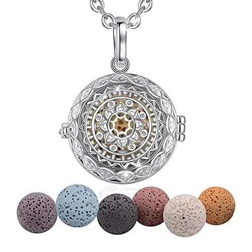 Produktbild: INFUSEU Aromatherapie Aroma Diffuser Kette, Katzen Versilbert Anhänger Diffusor für Atherische Ole Duftstein Damen