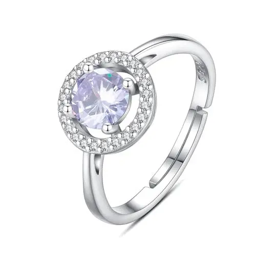 Produktbild: INFUSEU Geburtsstein Ring, 925 Sterling Silber Geburtsstein Alexandrit Ringe für Damen September Personalisierbar Verstellbar Offene Bänder Zirkonia Ringe Geschenke für Frauen Mädchen