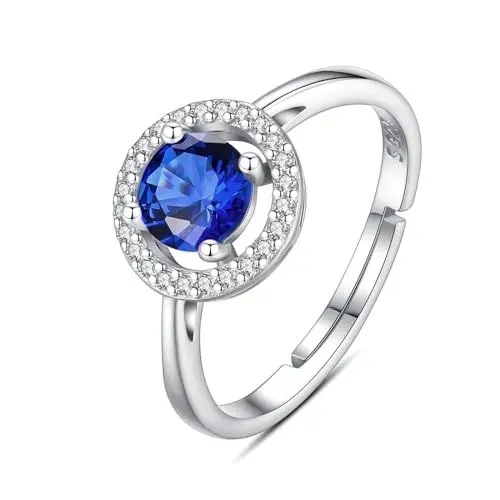 Produktbild: INFUSEU Geburtsstein Ring, 925 Sterling Silber Geburtsstein Saphir Ringe für Damen Dezember Personalisierbar Verstellbar Offene Bänder Zirkonia Ringe Geschenke für Frauen Mädchen