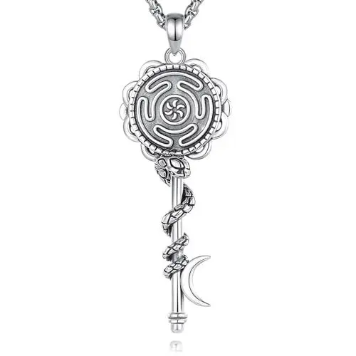Produktbild: INFUSEU Hecate's Wheel kette, 925 Sterling Silber halskette Figuren Heidnische Göttin Hecate Schmuck Amulett Hexe Schlange Anhänger Schutz Rune Wicca Schmuck für Frauen
