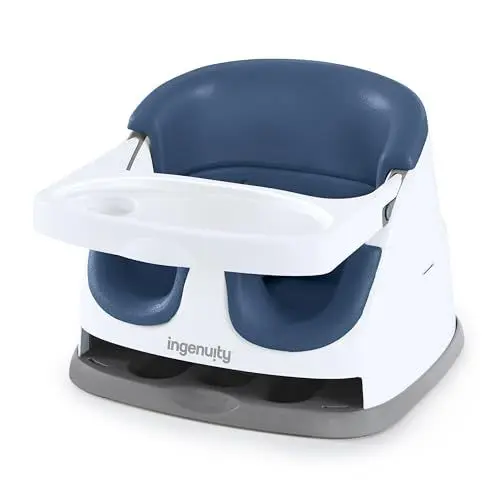 Produktbild: Ingenuity 2 in 1 Sitzerhöhung Stuhl, Babysitzerhöhung & Kleinkindersitz mit abnehmbaren Tablett, Essen & Fütterung Sitz für Kleinkinder, leicht zu reinigen, ideal für unterwegs, Blau, ab 6 Monaten