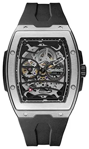 Produktbild: Ingersoll 1892 The Challenger Herren-Automatikuhr, 45 mm, mit schwarzem/silbernem Zifferblatt und schwarzem PU-Kunststoffarmband I12301