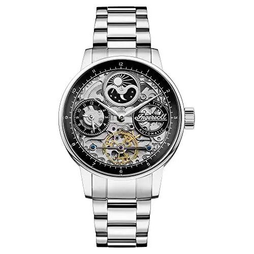 Produktbild: Ingersoll 1892 The Jazz für Herren 42mm Automatikuhr mit Mondphasen mit silberfarbenem Skelett Zifferblatt und silberfarbenem Edelstahlband I07710