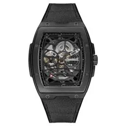 Produktbild: Ingersoll The Challenger Herren-Automatikuhr, 42 mm, mit schwarzem Sleketon-Zifferblatt und schwarzem PU/Alcantara-Armband