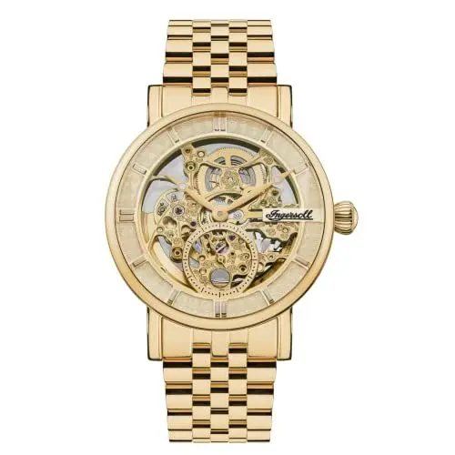 Produktbild: Ingersoll The Herald Herren-Automatikuhr, 40 mm, mit skelettiertem Zifferblatt und Edelstahlarmband I00408