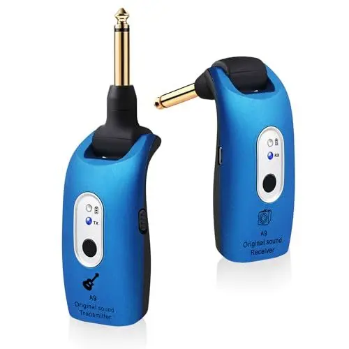 Produktbild: INGPARTNER A9 Wireless Guitar System 2.4GHz Built-in Rechargeable Lithium Battery 270°Rotatable Audio Wireless Transmitter Receiver for Acoustic Guitar Bass Violin Keyboard Electric Instruments, Blue