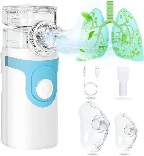 Produktbild: Inhalationsgerät für Erwachsene und Kinder - USB&Auswechselbare Batterien Tragbar Inhalationsgerät Geräuscharmer Vernebler-Set mit Mundstück und Maske für den Heim- und Reisegebrauch