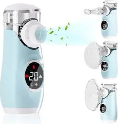 Produktbild: Inhalationsgerät für Kinder,Erwachsene,Lutranstra Inhalator mit LED-Bildschirm,Selbstreinigungsmodus,Tragbar,3 Zeitgesteuerte Sprühmodi,mit 3 Masken und Mundstück, USB Aufladbar Inhaliergerät