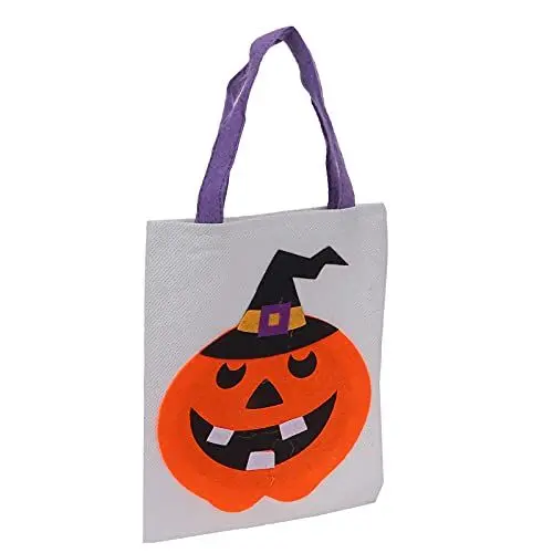 Produktbild: INIFLM Vlies-Kürbis-Tragetasche, Halloween-Jack-Kürbis, Süßer Aufdruck „Süßes oder Saures“ Zum Einkaufen, Training und Spazierengehen, Halloween-Geschenktüten,(schwarzer Hut Kürbis weiß)