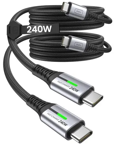 Produktbild: INIU 240W USB C Kabel, (2Pack 2m) PD Schnellladekabel USB C auf USB C, Nylon Geflochten Ladekabel USBC Ladegerät für iPhone 16 15 Pro Max Samsung Galaxy S25 S24 S23 Ultra Pixel 7 iPad Pro MacBook Air