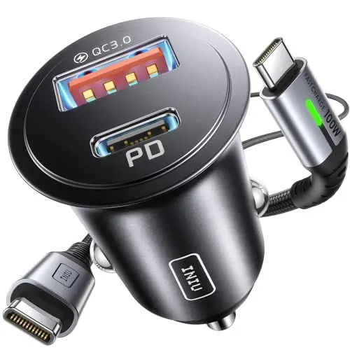 Produktbild: INIU 60W Zigarettenanzünder USB C PD&QC3.0 12V USB Adapter Auto Ladegerät mit (1m) 100W USB C Kabel USB Zigarettenanzünder Adapter KFZ Ladegerät für iPhone 16 Pro Max 15 Samsung S25 Ultra