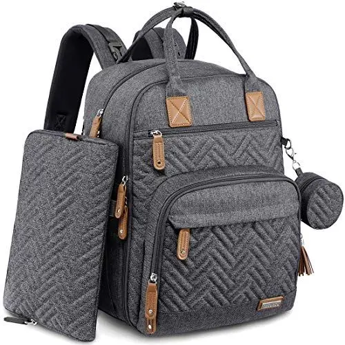 Produktbild: iniuniu Baby Wickelrucksack, Wickeltasche Rucksack Große mit Windeltasche, Wickelunterlage, Schnullerhalter, Babytasche Multifunktional für Mama & Papa, Dunkelgrau