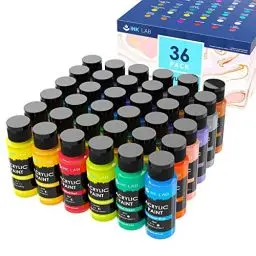 Produktbild: INK LAB Acrylfarbe Set 36 Farben Waschfeste Acryl Farben Künstlerfarbe Malfarben Ungiftig Ideal für Kinder Künstler Anfänger Leinwand Papier Stein Holz, Reiche Pigmente