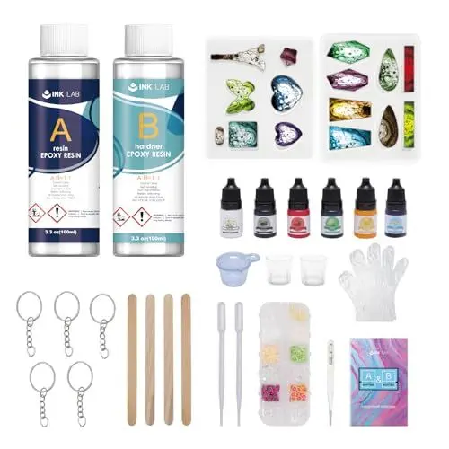 Produktbild: INK LAB Epoxidharz Set Ungiftig Glasklar Gießharz mit Farbe Glitzer Silikonformen Messbecher Zubehör Epoxidharz für Kunstprojekt Schmuckherstellung Kunst Handwerk