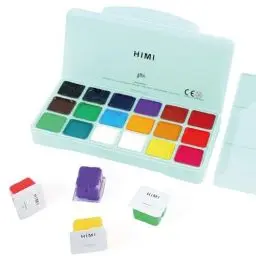 Produktbild: INK LAB HIMI Gouache Farben Set 18 Farben x 30 ml Gouache Paint Ungiftige Einzigartiges Gelee Cup Design mit Palette für Künstler Studenten Kinder