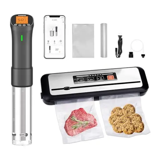 Produktbild: INKBIRD WiFi Sous Vide Kochset WiFi Sous Vide Stick ISV-200W +Vakuumiergerät INK-VS01, Sous Vide Garer App-Steuerung 360° Zirkulation 0℃-90℃ Temperatur, Vakuumiergerät mit eingebautem Cutter