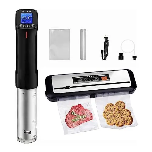 Produktbild: INKBIRD WiFi Sous Vide Stick Kochset: WiFi Sous Vide Stick ISV-100W +Vakuumiergerät INK-VS01, Sous Vide ISV-100W mit Rezepten, präziser Temperatur und Timer