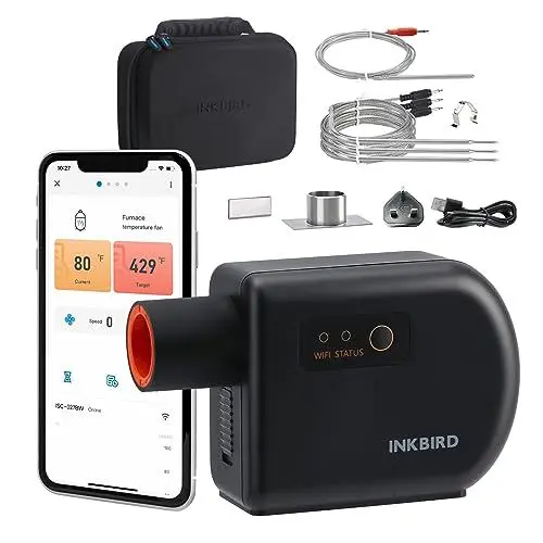 Produktbild: Inkbird Grillgebläse ISC-027BW, Grillventilator für Temperaturüberwachung mit automatisch einstellbarer Gebläsedrehzahl Verfügbar für Big Green Egg, Kamado Joe, Primo, Vision Grill, Akorn Kamado