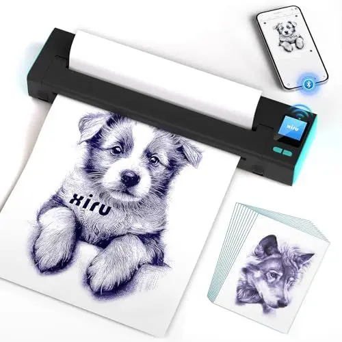 Produktbild: Neu Tattoo Drucker Bluetooth Stencil Drucker Mit LED-Anzeige, Mini Tattoo Stencil, Tattoo Printer Transfer Maschine Kompatibel Mit Android IOS, Kabelloser Thermodrucker Mit 10pcs Transferpapier (Blau)