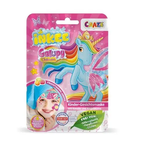 Produktbild: INKEE Gesichtsmaske Kinder GALUPY UNICORN | Beauty Tuchmaske mit Fruchtgummi-Aroma, Calendula und Kamille-Extrakte - Feuchtigkeitsmaske Gesicht für Mädchen ab 6 Jahre