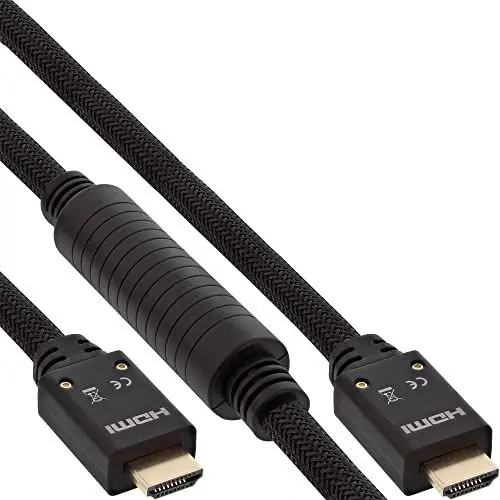 Produktbild: InLine 17520A HDMI Aktiv-Kabel, HDMI-High Speed mit Ethernet, 4K2K, Stecker/Stecker, schwarz/gold, Nylon Geflecht Mantel 20m
