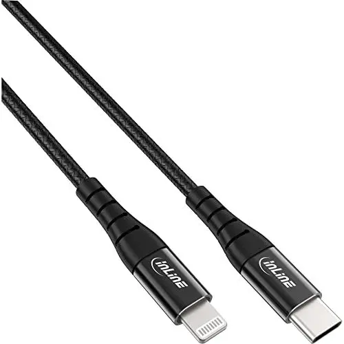 Produktbild: InLine® USB-C Lightning Kabel, für iPad, iPhone, iPod, schwarz/Alu, 1m MFi-zertifiziert