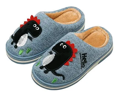Produktbild: INMINPIN Kinder Winter Baumwolle Pantoffeln Wärme Weiche Plüsch Hausschuhe Kuschelige Slipper mit Cartoon Dinosaurier für Mädchen Jungen,Blau,33/34 EU = Etikettengröße 35/36