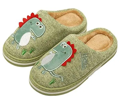 Produktbild: INMINPIN Kinder Winter Baumwolle Pantoffeln Wärme Weiche Plüsch Hausschuhe Kuschelige Slipper mit Cartoon Dinosaurier für Mädchen Jungen,Grün,29/30 EU = Etikettengröße 30/31