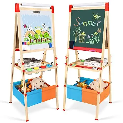 Produktbild: Innedu Kinder Staffelei, Groß Holz-Doppelseitige Kindertafel, Spielzeug zeichnen mit Buchstaben, Zahlen, Kreiden und Farbstift, Kunstspielzeug Geschenk für Kinder ab 3-16 Jahre