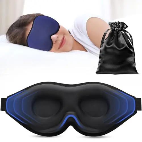 Produktbild: INNELO 3D Schlafmaske für Seitenschläfer, 100 % lichtdicht, mit vertieftem Augenbereich, schont Wimpern, weich & bequem, inkl. Tasche – für Frauen Herren, ideal für Reisen, Marineblau