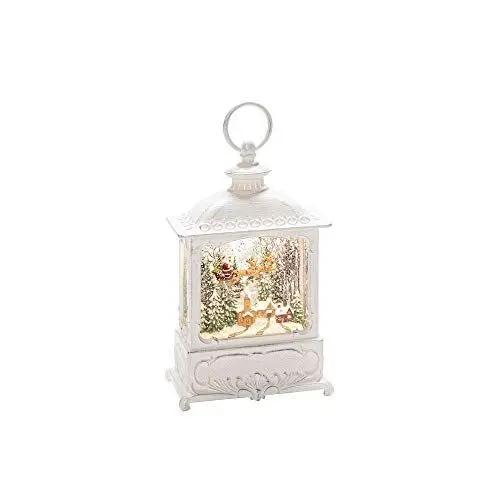 Produktbild: Innen Weihnachtsdekoration - Weihnachten LED Beleuchtung Weiß Wasser Rollen Antik Effekt Laterne Mit Santa Auf Schlitten - Batterie Betrieben Timer Kontrolle