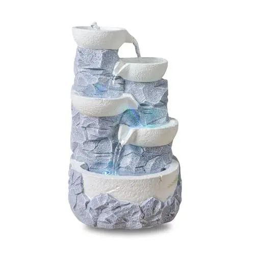 Produktbild: Innenbrunnen Cascade 4 Levels Jar Natural Stone Effect Farbe Licht farbenfrohe LED, außergewöhnliche Geschenkidee, H 31cm - Ganda Zen'light