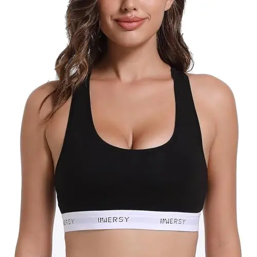 Produktbild: INNERSY BH Ohne Bügel Schwarz Damen-BHS Bequem Klassische Bustier Ungepolstert Unterwäsche Frauen (M, Schwarz)