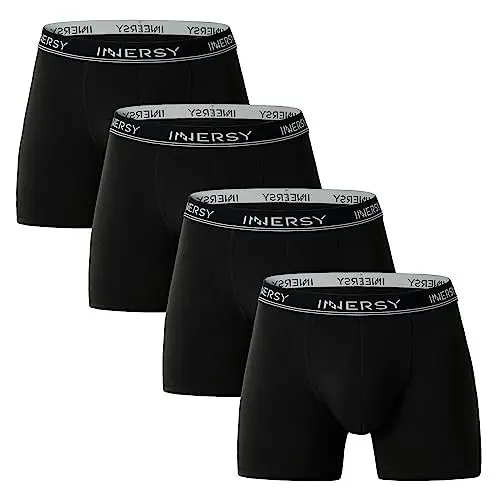 Produktbild: INNERSY Boxershorts Herren Schwarz Männer Unterhosen Sport Unterwäsche Weich Retroshorts 4 Pack (XL, 4 Schwarz)