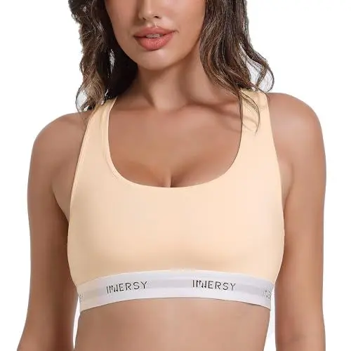 Produktbild: INNERSY Bustier Damen Ohne Bügel Bequemer BH Klassische BHS Frauen Büstenhalter Schlaf Ungepolstert (L, Hellrosa)
