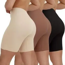 Produktbild: INNERSY Kurze Radlerhose Damen Leggings Kurz Unter Kleidern Chub Rub Shorts Radlershorts 3 Pack (L/42, Schwarz/Beige/Braun)