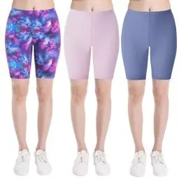 Produktbild: INNERSY Radlerhose Mädchen Shorts Baumwolle Sport Kurze Leggings Kinder Unterrock Sommer 3er Pack (10-12 Jahre, Hellviolett/Graublau/Sternhimmel)