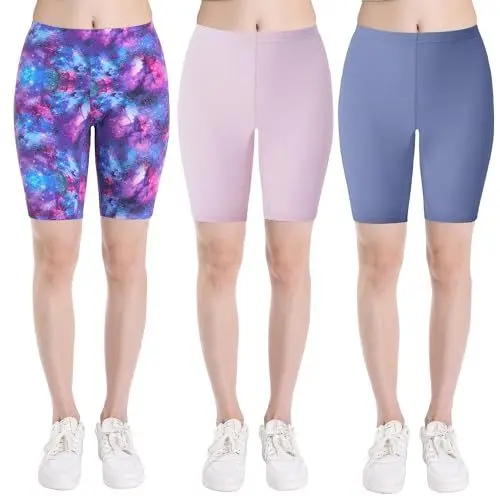 Produktbild: INNERSY Radlerhose Mädchen Shorts Baumwolle Sport Kurze Leggings Kinder Unterrock Sommer 3er Pack (10-12 Jahre, Hellviolett/Graublau/Sternhimmel)