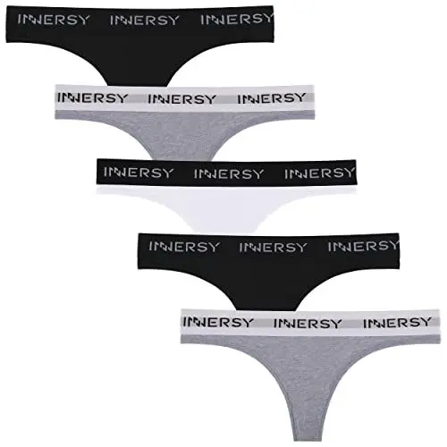 Produktbild: INNERSY String Tanga Damen Baumwolle Sport Unterwäsche Black White Mehrpack 5er Pack (42, 2 Schwarz/2 Grau/1 Weiß)