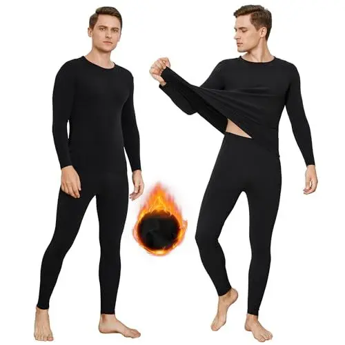 Produktbild: INNERSY Thermounterwäsche Herren Schwarz Skiunterwäsche Warm Set Thermo Unterwäsche Männer Winter (S, Schwarz)