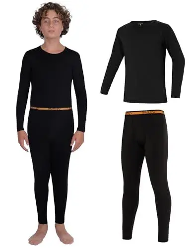 Produktbild: INNERSY Thermounterwäsche Jungen Schwarz Funktionsunterwäsche Kinder Winter Ski Unterwäsche Set (146-158, Schwarz)